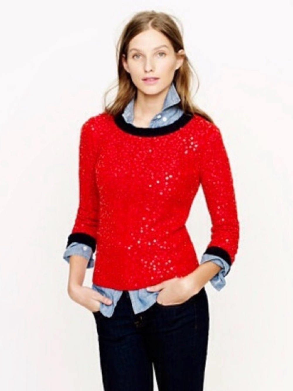J.Crew Factory Red Sequin Merino Wool Sweater – Size Small